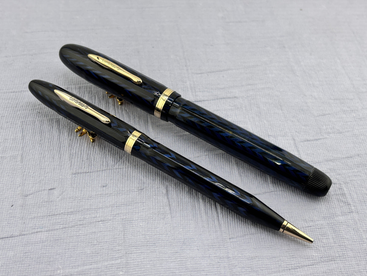 Conklin Nozac Oversize Herringbone Blue - Set Fountain Pen and Pencil