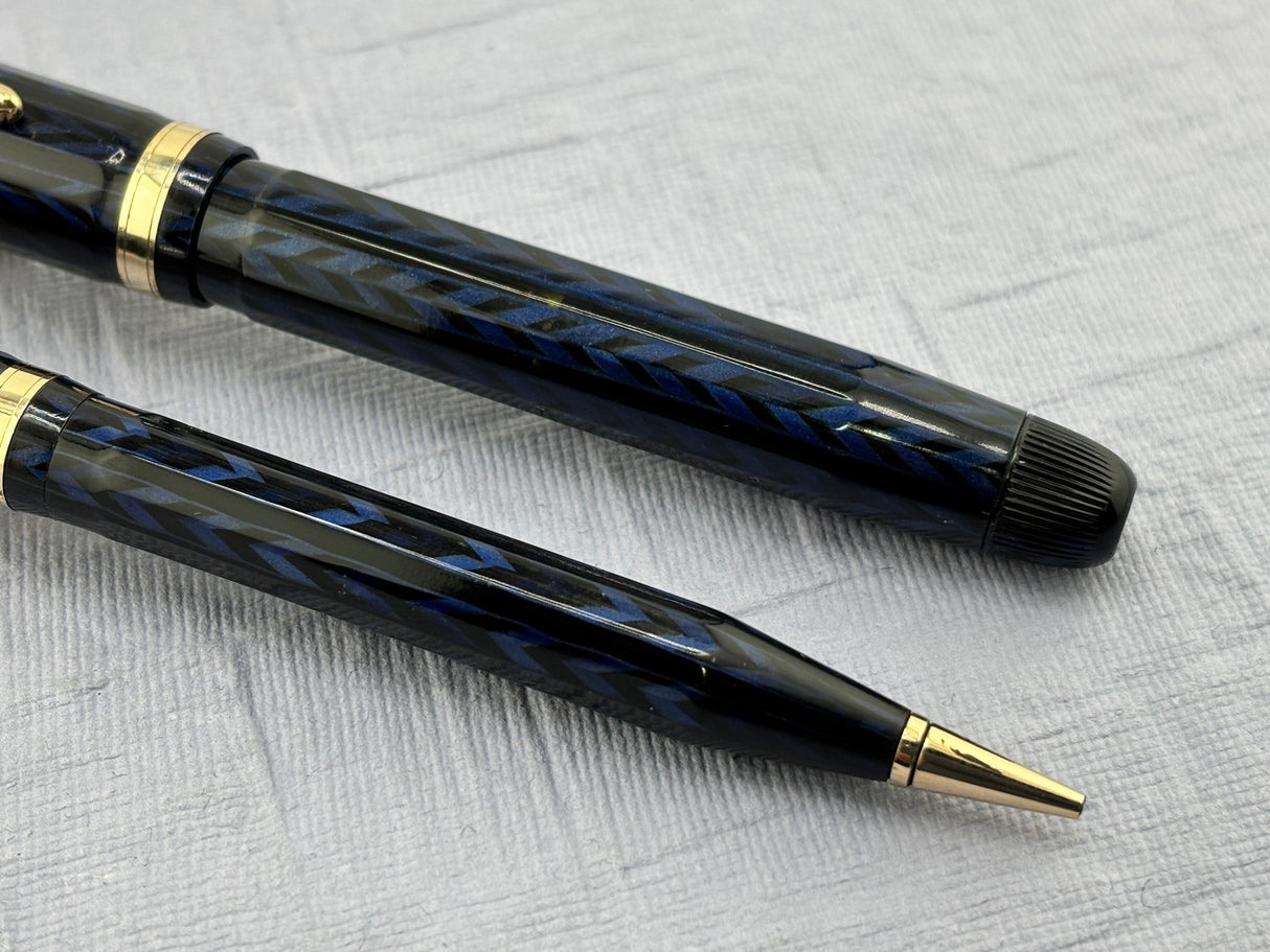 Conklin Nozac Oversize Herringbone Blue - Set Fountain Pen and Pencil