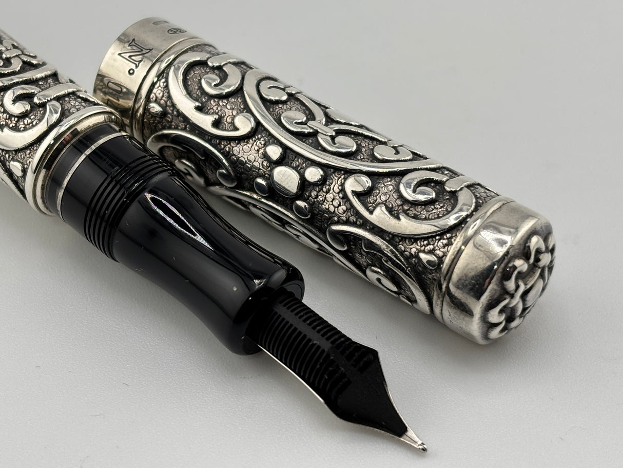 Aurora Benvenuto Cellini Sterling Silver Limited Edition Fountain Pen - Medium 18kt Gold Nib