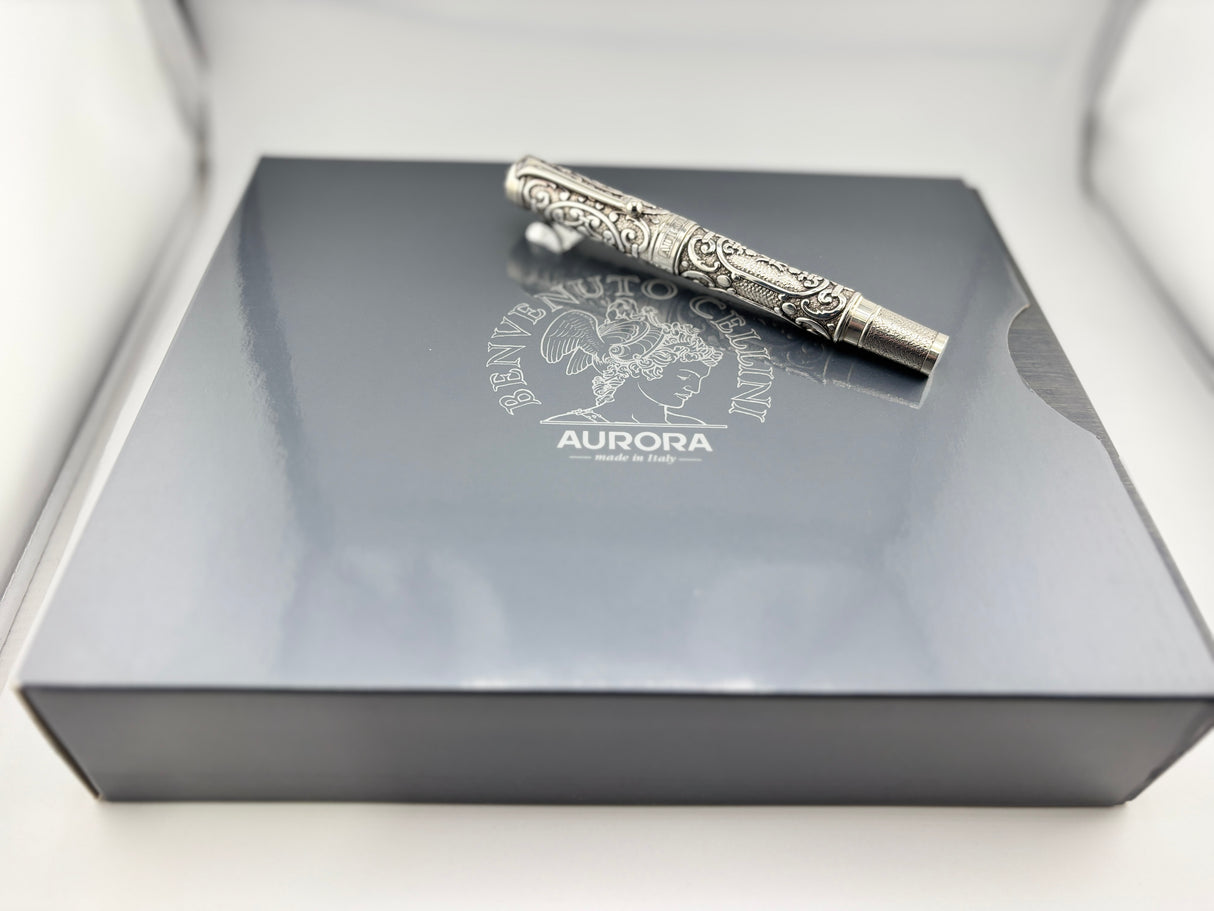 Aurora Benvenuto Cellini Sterling Silver Limited Edition Fountain Pen - Medium 18kt Gold Nib