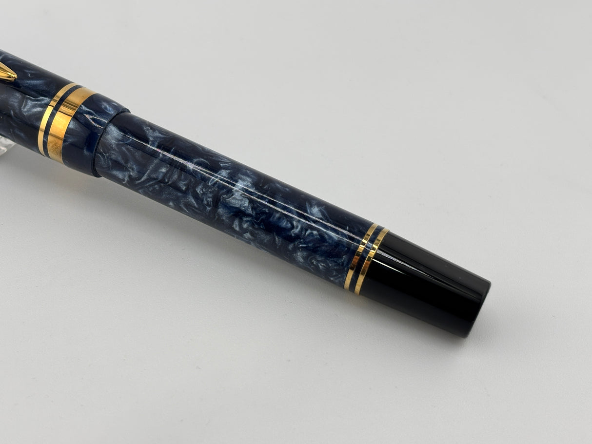 Parker Duofold Blue Marble 1888-1988 Centennial Collector Edition - First Year Parker CapTop Medallion - Fine \18kt Gold Nib