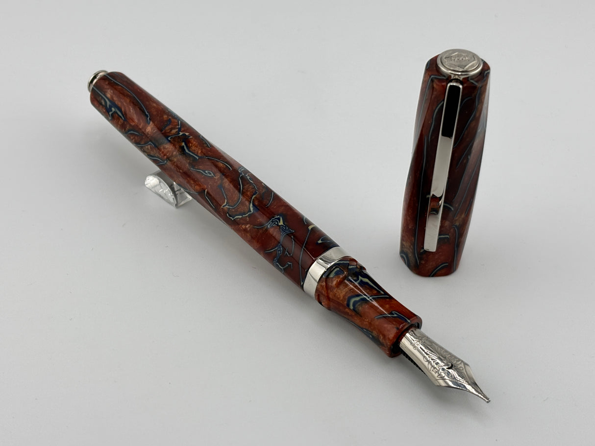 Visconti Divina Desert Springs Largest Size Celluloid Spiral Fountain Pen - Flexible Broad 23K Palladium Nib
