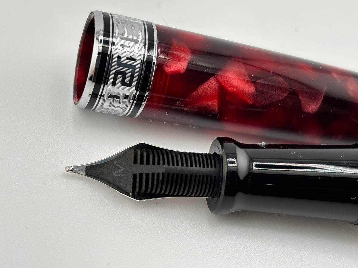 Aurora Optima Marbled Burgundy Auroloide Fountain Pen - Medium 14kt Gold Nib