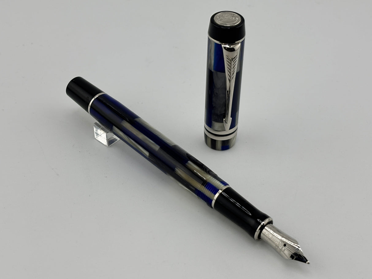 Parker Duofold Special Edition International Mosaic Blue Fountain Pen - Medium 18kt Gold Nib