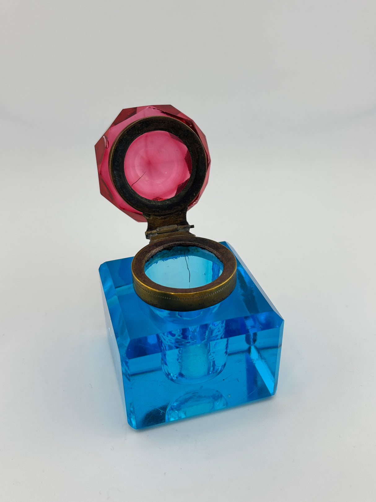 Inkwell Vintage circa 1930 excellent condition - Electric Blue Crystal red top