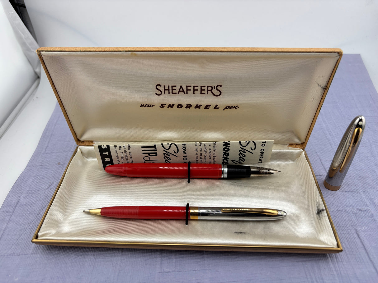 Sheaffer Snorkel set Red Chrome cap - New old stock and boxed