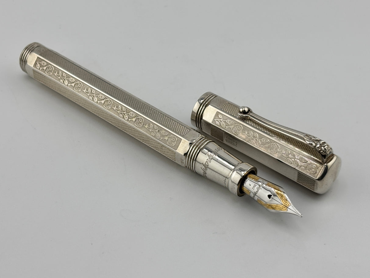 Montegrappa War of the Roses York Special Edition Faceted .925 Sterling Silver Fountain Pen - Fine 18kt Gold Nib