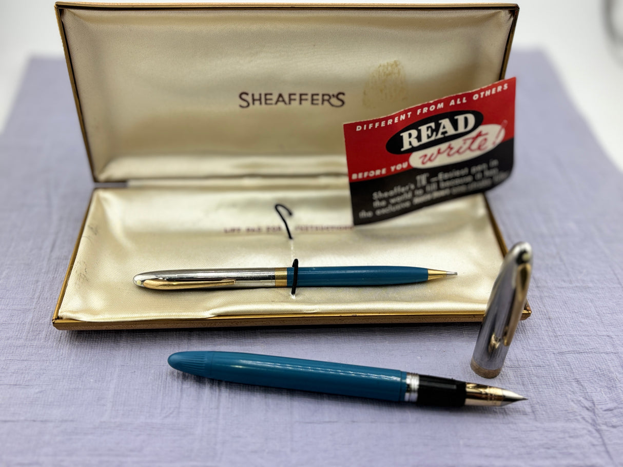 Sheaffer Snorkel set Blue Chrome cap - New old stock and boxed