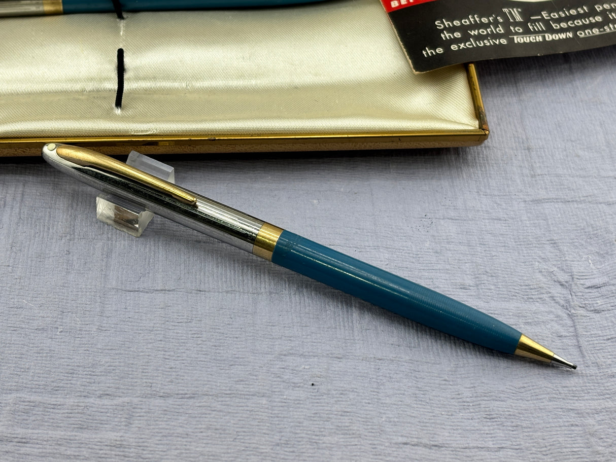 Sheaffer Snorkel set Blue Chrome cap - New old stock and boxed