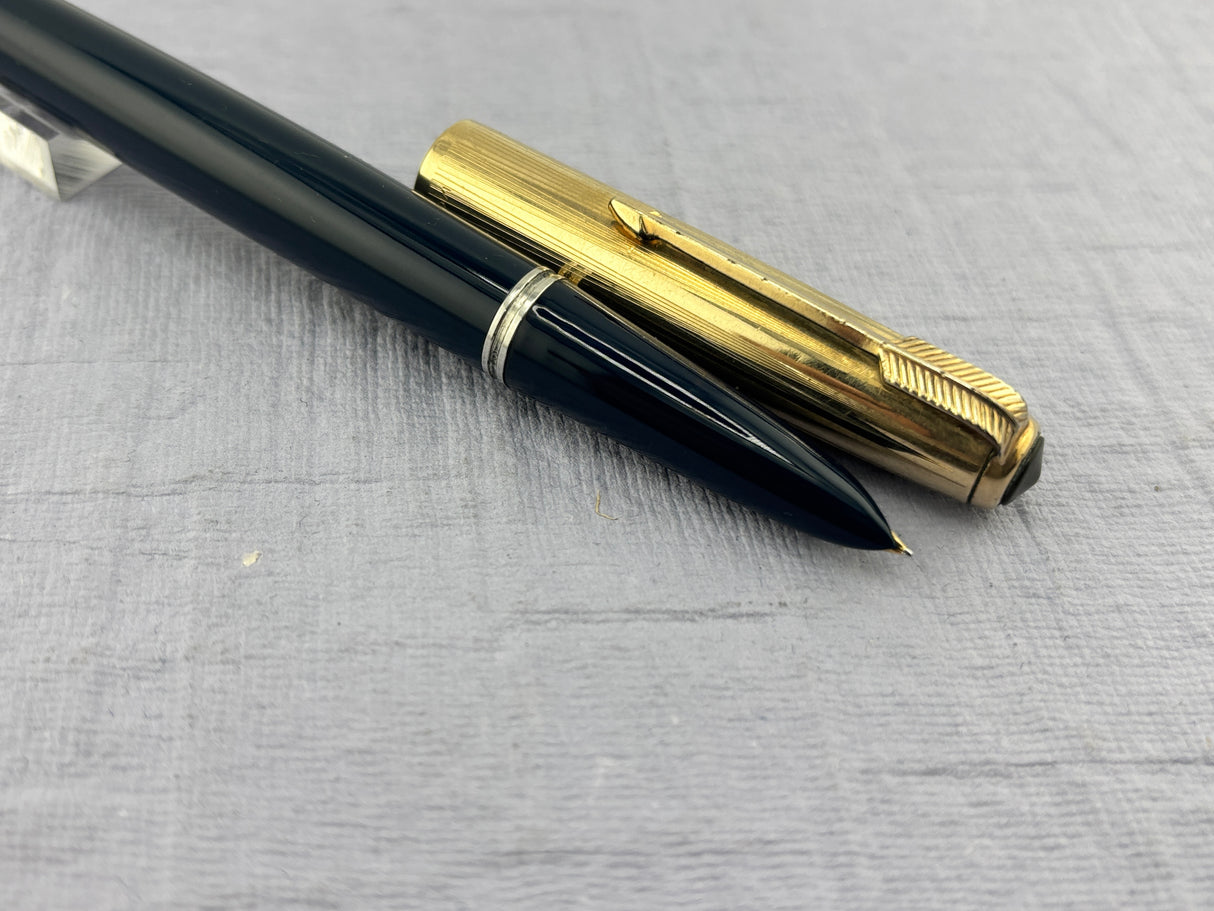 Parker 51 Navy Blue Gold Cap Fountain Pen