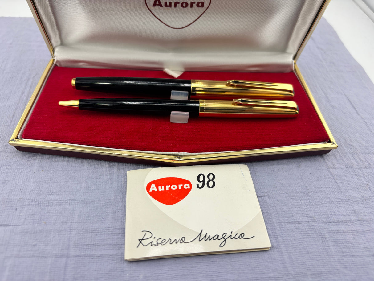 Aurora 98 Riserva Magica Black /gold cap SET - Fountain Pen and Ball Pen