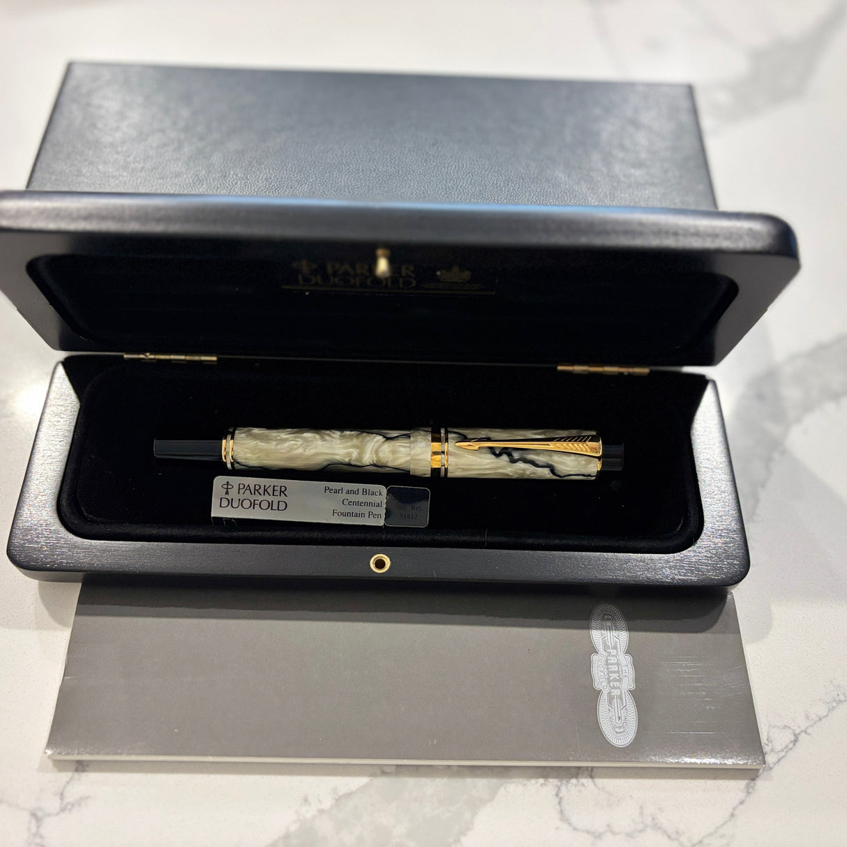 Parker Duofold Centennial Black and Pearl Fountain Pen - Medium 18kt Gold Nib