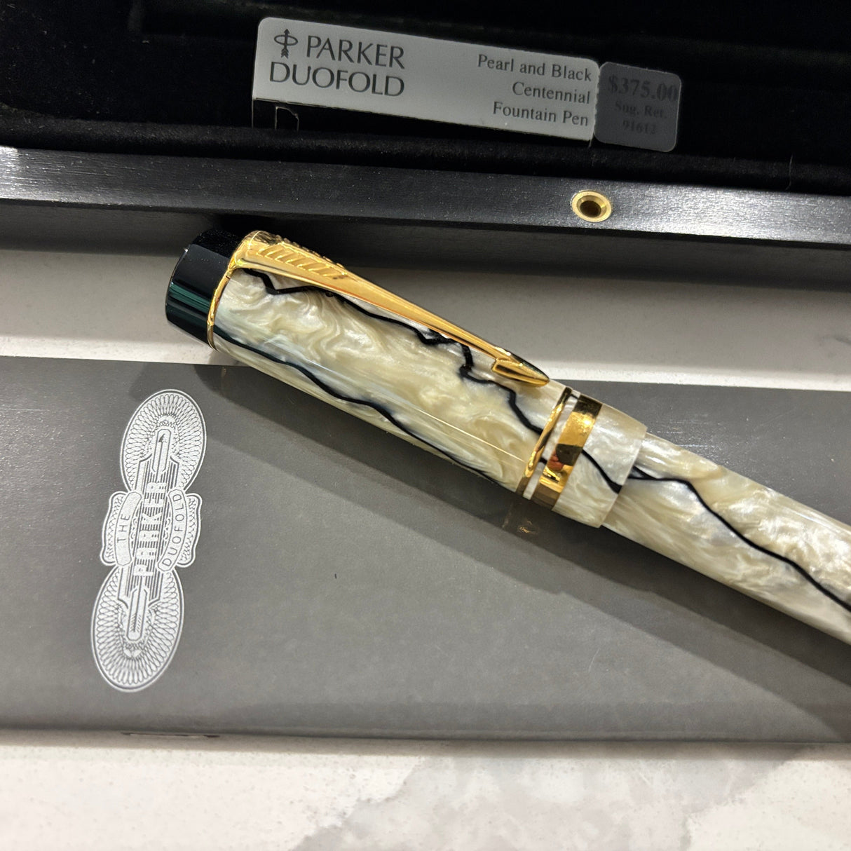 Parker Duofold Centennial Black and Pearl Fountain Pen - Medium 18kt Gold Nib