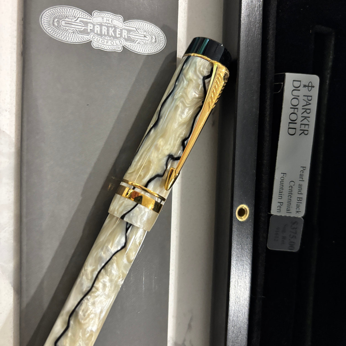 Parker Duofold Centennial Black and Pearl Fountain Pen - Medium 18kt Gold Nib