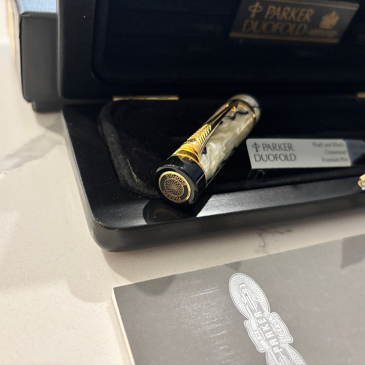 Parker Duofold Centennial Black and Pearl Fountain Pen - Medium 18kt Gold Nib
