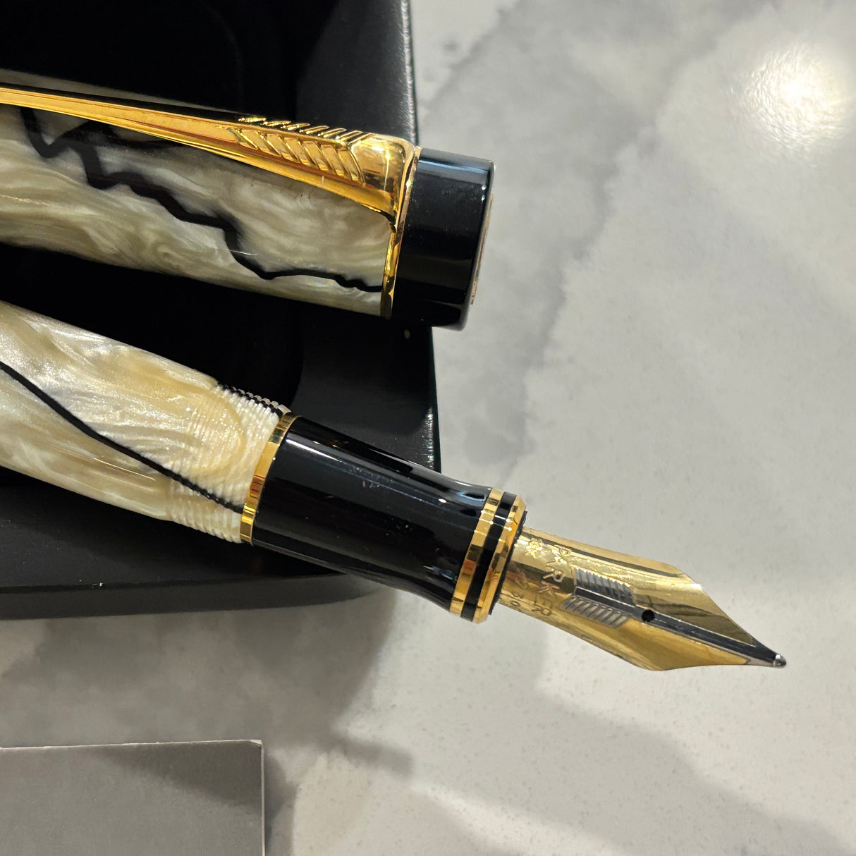 Parker Duofold Centennial Black and Pearl Fountain Pen - Medium 18kt Gold Nib