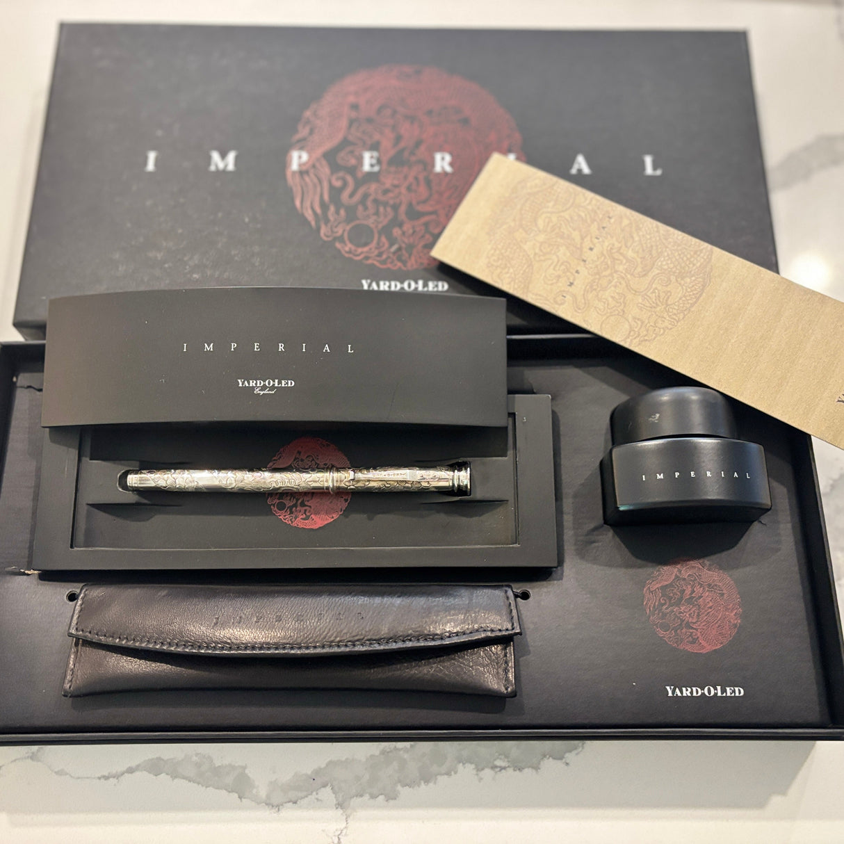 Yard-O-Led Imperial Dragon Full sterling silver .925 Fountain Pen - Broad 18kt Gold Nib