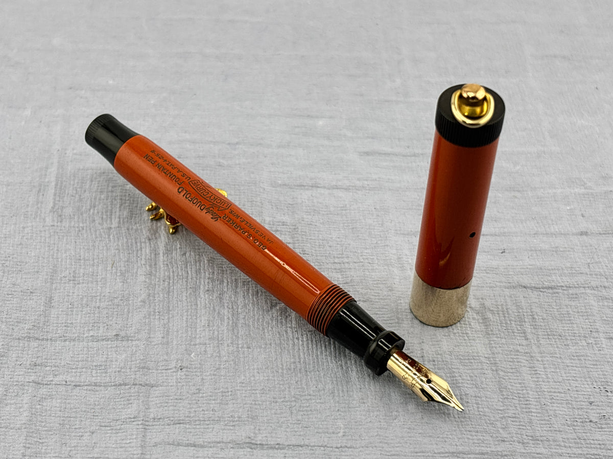 Parker Lady Duofold Deluxe Red Hard Rubber Ring Top - Fountain Pen