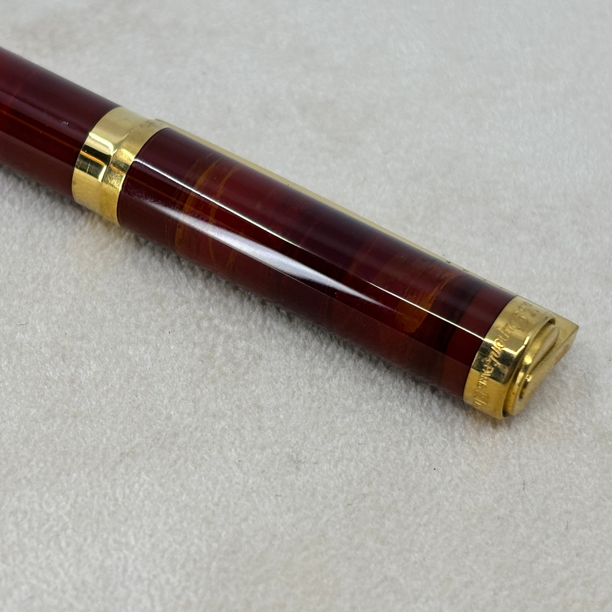 ST Dupont Classic Fountain Pen - Red Strata Gold trim circa 1980