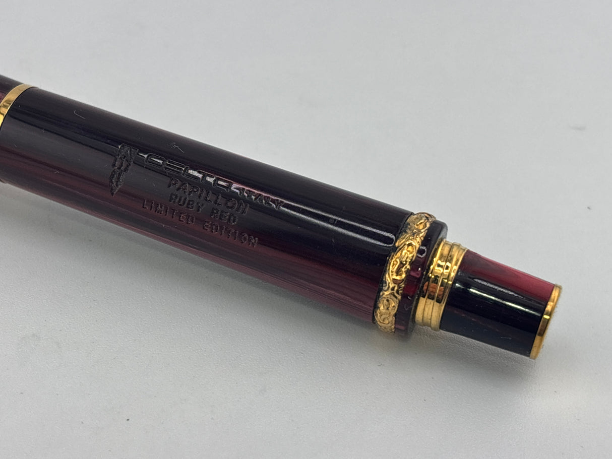 Delta Papillon Variegated Streaked Burgundy Resin Fountain Pen - Fine 18kt Gold Nib