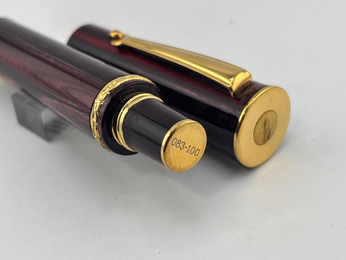 Delta Papillon Variegated Streaked Burgundy Resin Fountain Pen - Fine 18kt Gold Nib