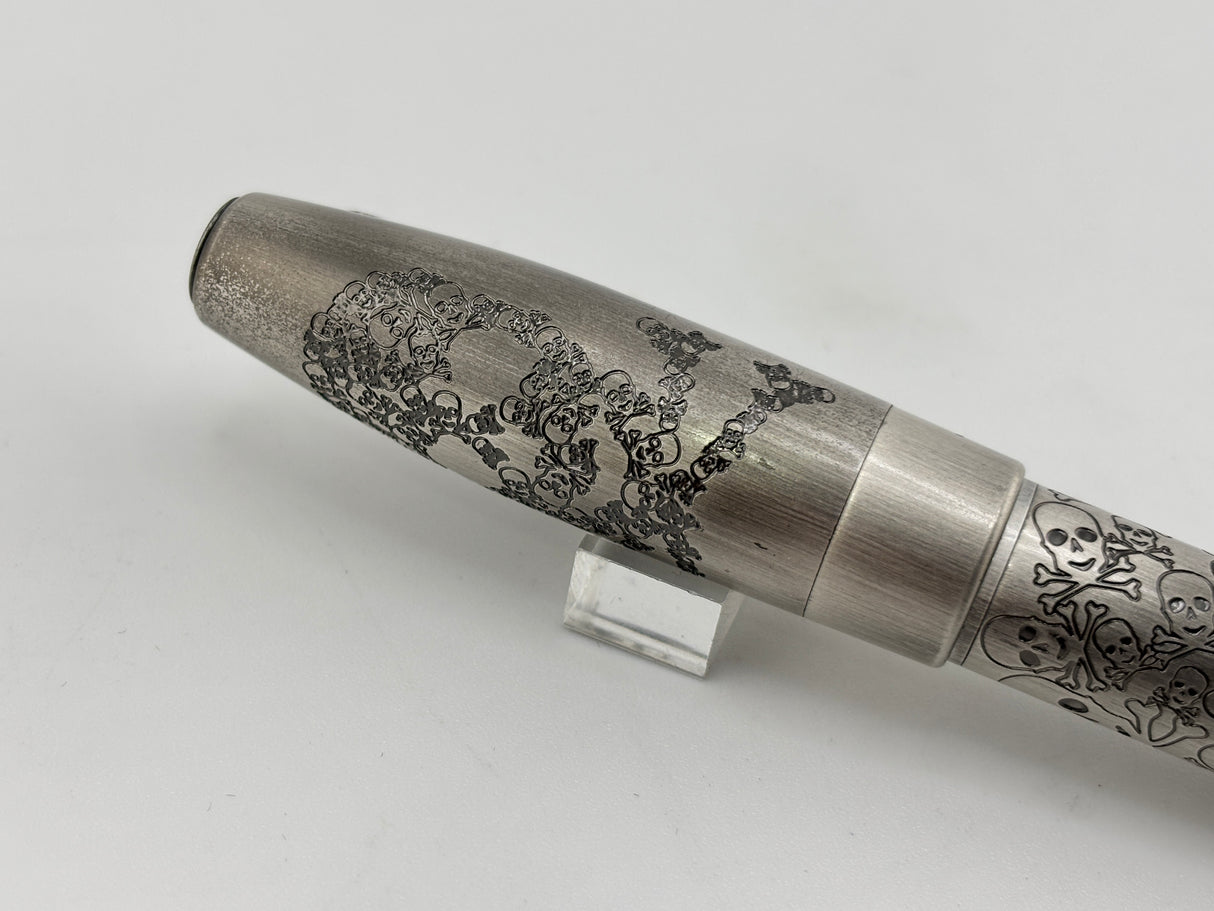 Montegrappa Fortuna Brushed Stainless Steel Skulls Fountain Pen - Fine Stainless Steel Nib