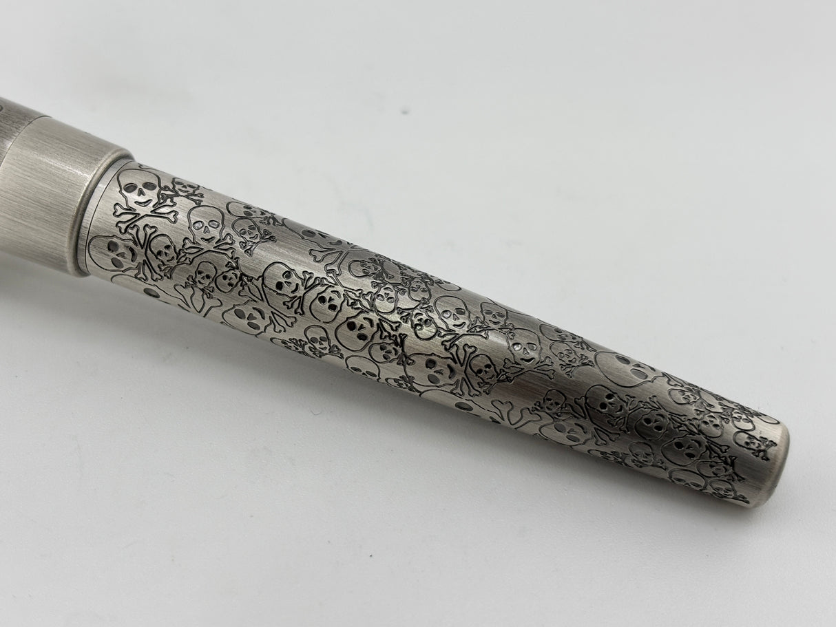 Montegrappa Fortuna Brushed Stainless Steel Skulls Fountain Pen - Fine Stainless Steel Nib