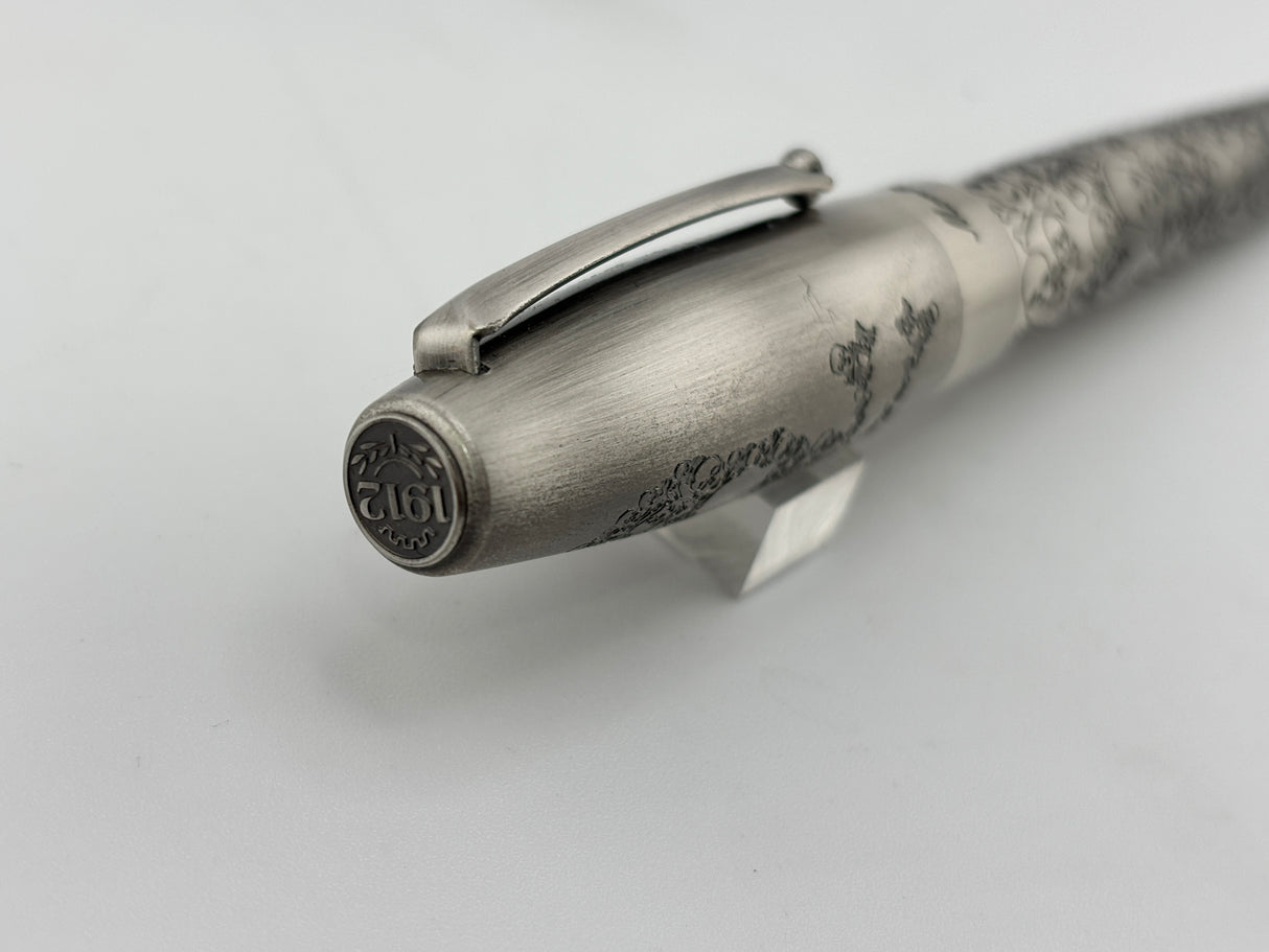 Montegrappa Fortuna Brushed Stainless Steel Skulls Fountain Pen - Fine Stainless Steel Nib