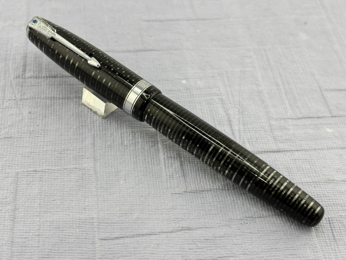 Parker Vacumatic Standard Grey Silver trim Blue Arrow Diamond clip - Fountain Pen