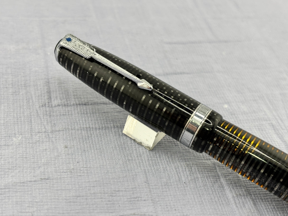 Parker Vacumatic Standard Grey Silver trim Blue Arrow Diamond clip - Fountain Pen