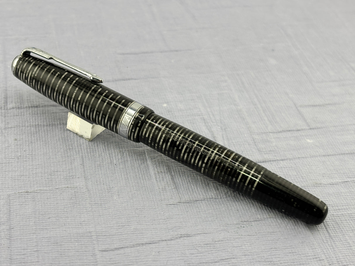 Parker Vacumatic Standard Grey Silver trim Blue Arrow Diamond clip - Fountain Pen