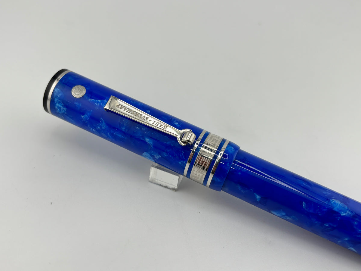 Wahl-Eversharp Decoband Lustrous Amalfi Blue w/Rhodium Plated Trim Fountain Pen - Large Medium 14kt Gold Nib