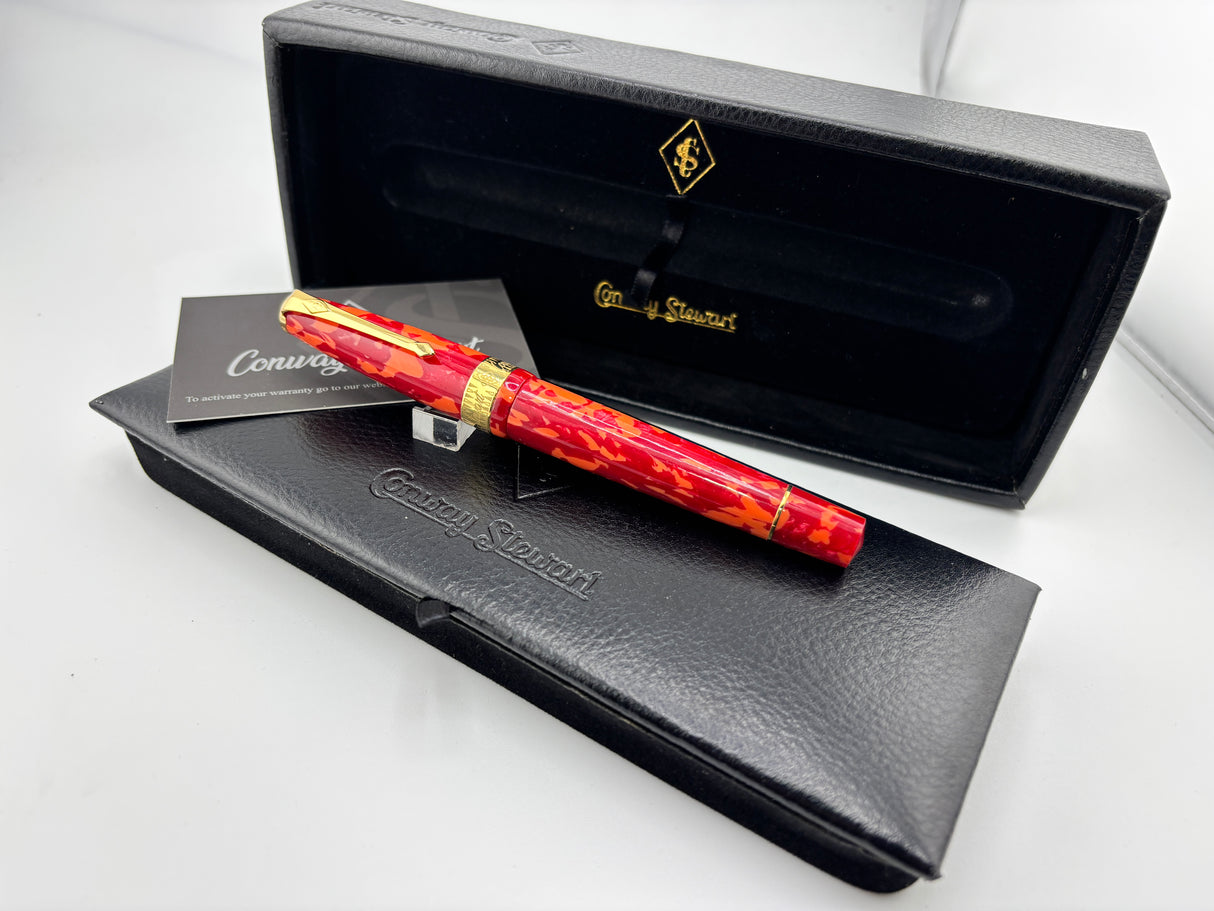 Conway Stewart "100" Red Mosaic Fountain Pen - Medium Gold-Plated Nib