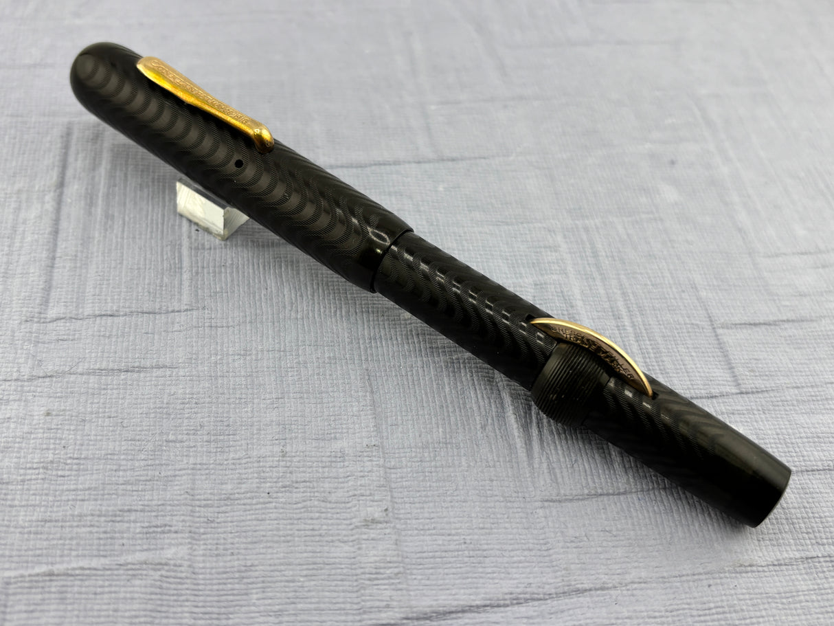 Conklin Toledo Crescent filler"50" Black hard Rubber chased # 5 nib very good flex - Fountain Pen