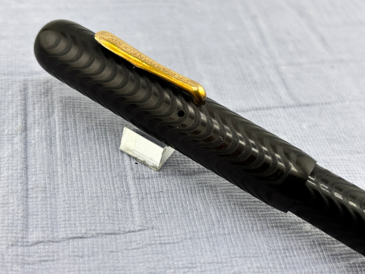 Conklin Toledo Crescent filler"50" Black hard Rubber chased # 5 nib very good flex - Fountain Pen