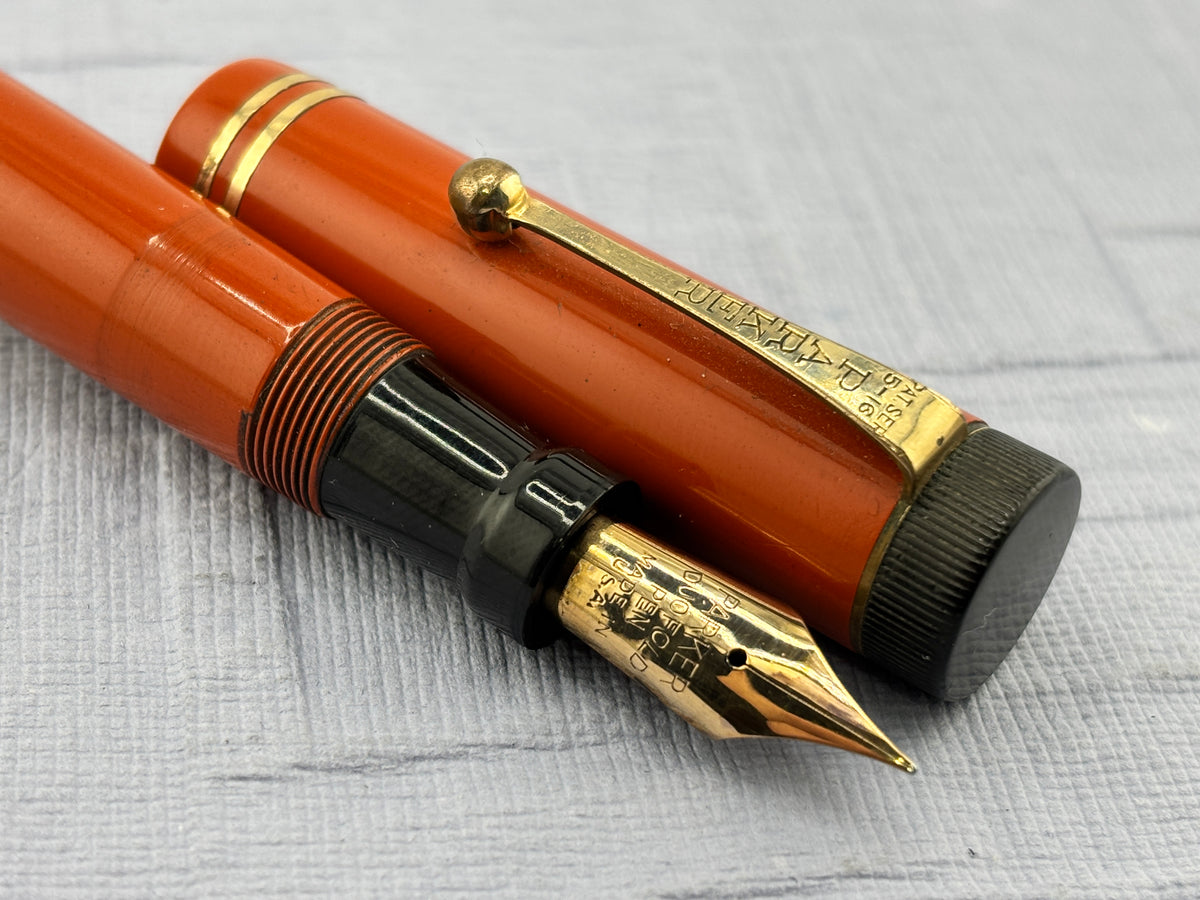 Parker Duofold Senior Orange " big brother " Good flexible nib ! - Fountain Pen