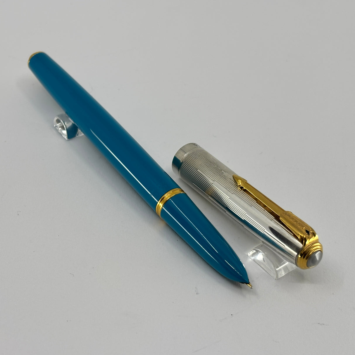 Parker 51 Special Edition Sterling Silver & Vista Blue Fountain Pen - Fine 18kt Gold Nib
