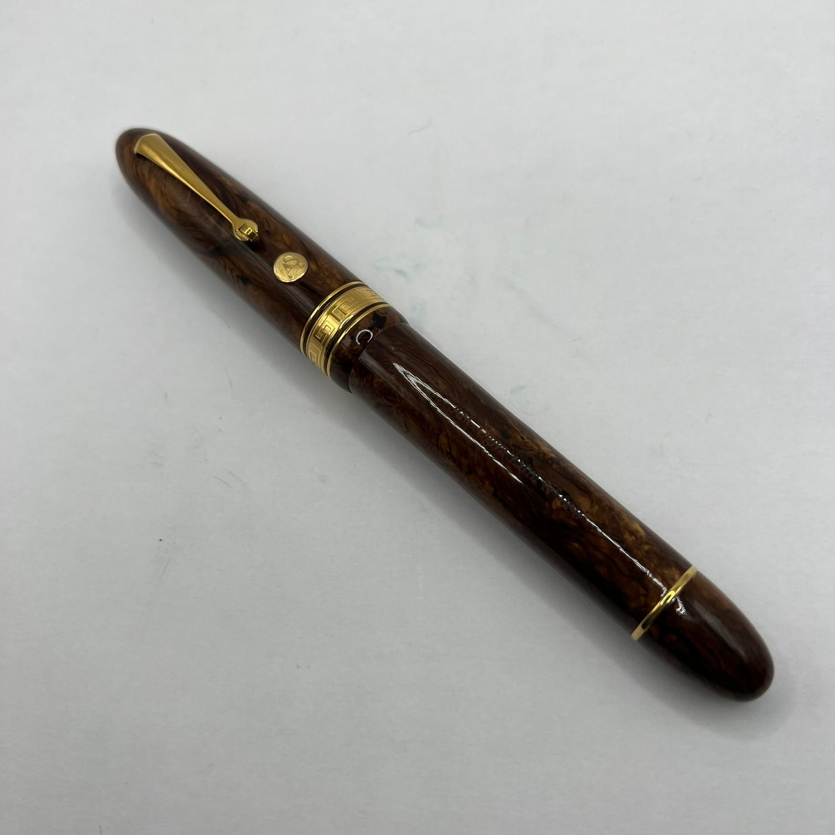 ASC (Armando Simoni Club) Ogiva Oversized Extra Art Nouveau Burl Celluloid Fountain Pen Ltd Ed - Medium Magic Flex #8 Size 18kt Gold Nib