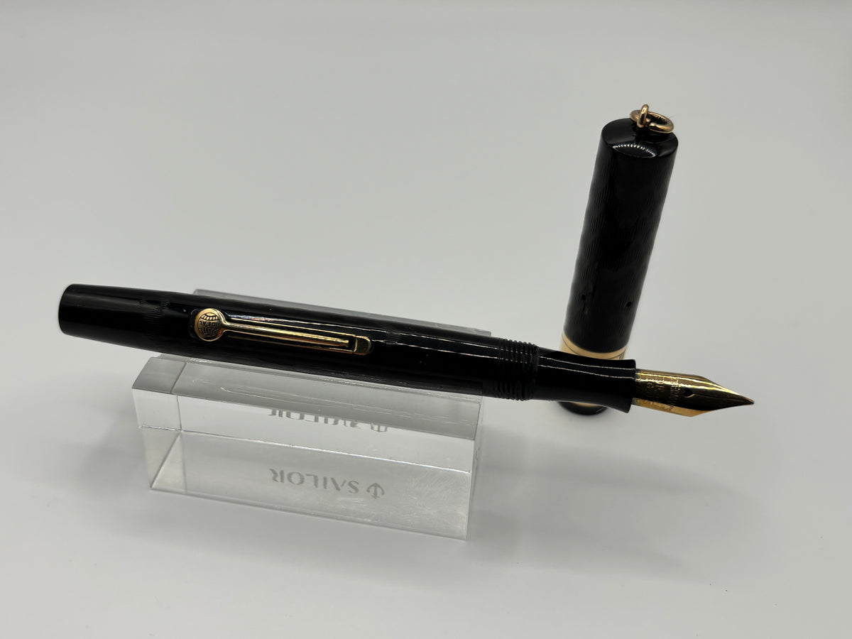 Waterman 14 Black chased Slip Cap 2 bands on barrel - Eye dropper filling system