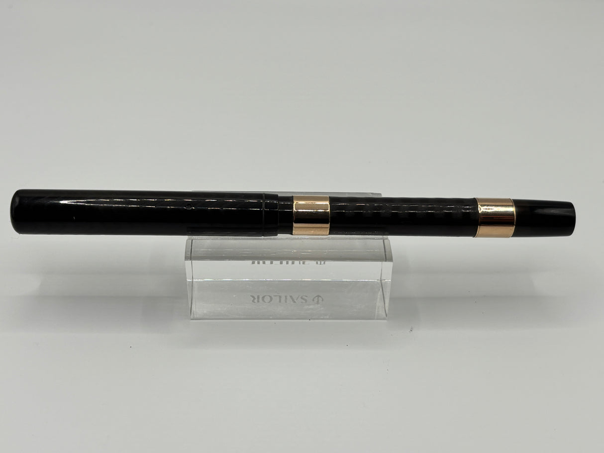 Waterman 14 Black chased Slip Cap 2 bands on barrel - Eye dropper filling system