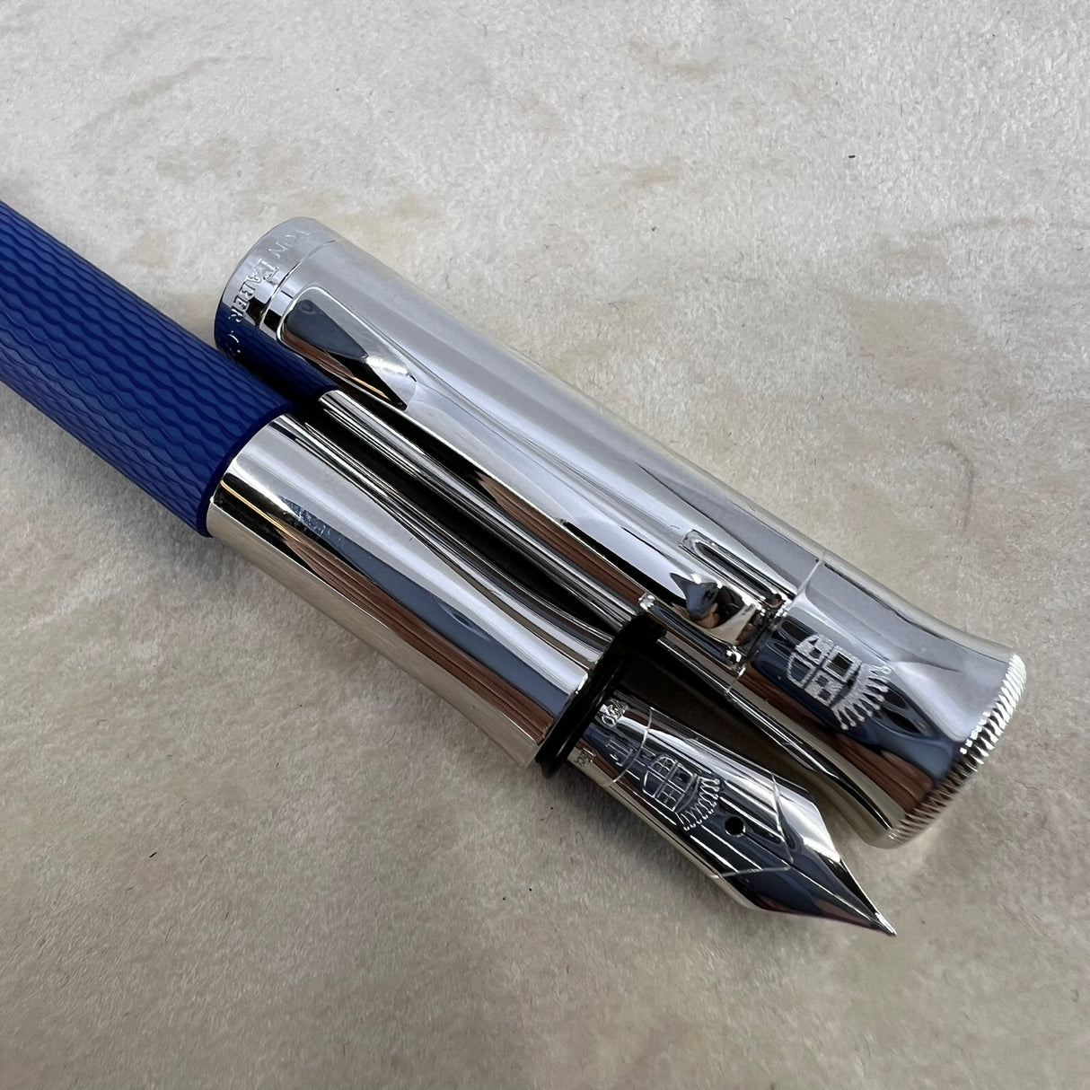 Graf Von Faber Castell Blue Resin Guilloche Fountain Pen - Fine 18 Kt Gold Nib