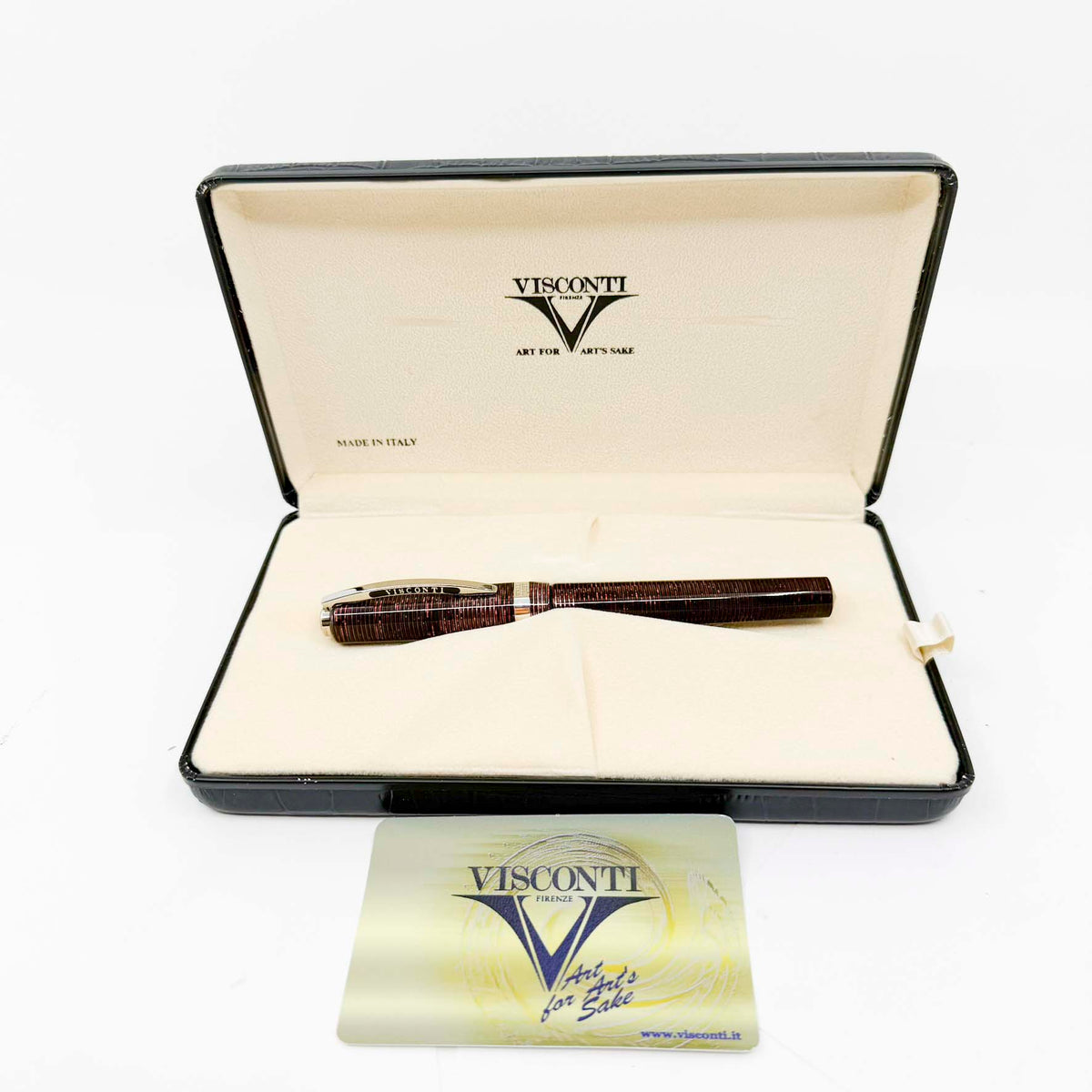 Visconti Wall Street Glittering Burgundy Striped Celluloid Fountain Pen - Flexible Fine 23K Palladium Nib