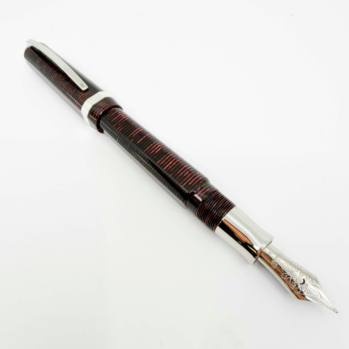 Visconti Wall Street Glittering Burgundy Striped Celluloid Fountain Pen - Flexible Fine 23K Palladium Nib