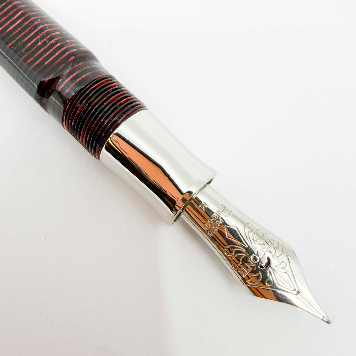 Visconti Wall Street Glittering Burgundy Striped Celluloid Fountain Pen - Flexible Fine 23K Palladium Nib
