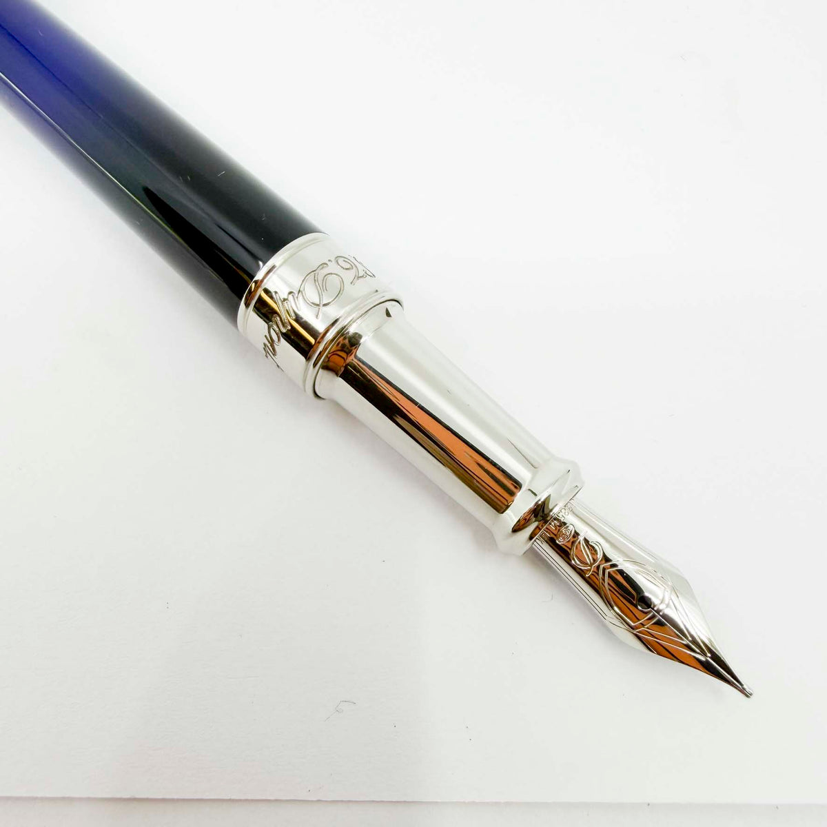 S. T. Dupont Line D Eternity Blue & Black Lacquer Medium Fountain Pen - Palladium Plated Trim - Medium 14kt Gold Nib