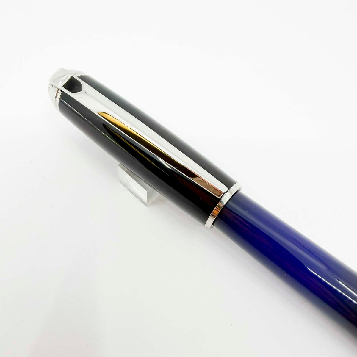 S. T. Dupont Line D Eternity Blue & Black Lacquer Medium Fountain Pen - Palladium Plated Trim - Medium 14kt Gold Nib