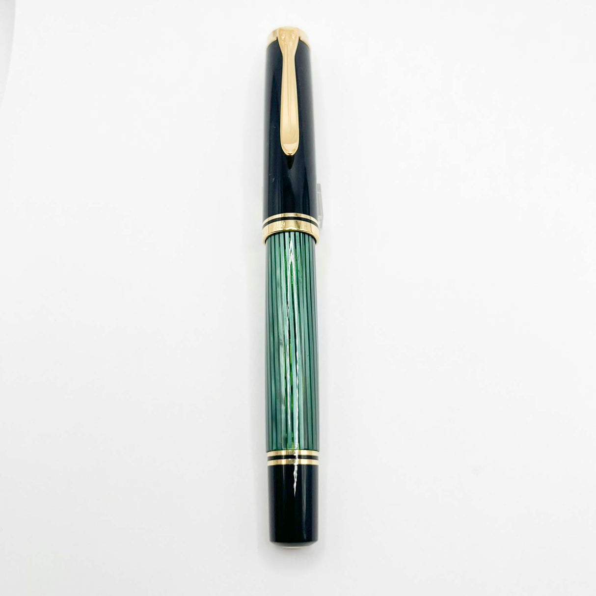 Pelikan M800 Souveran Black Cap & Green Striped Barrel Fountain Pen - Extra Fine 18kt Gold Nib