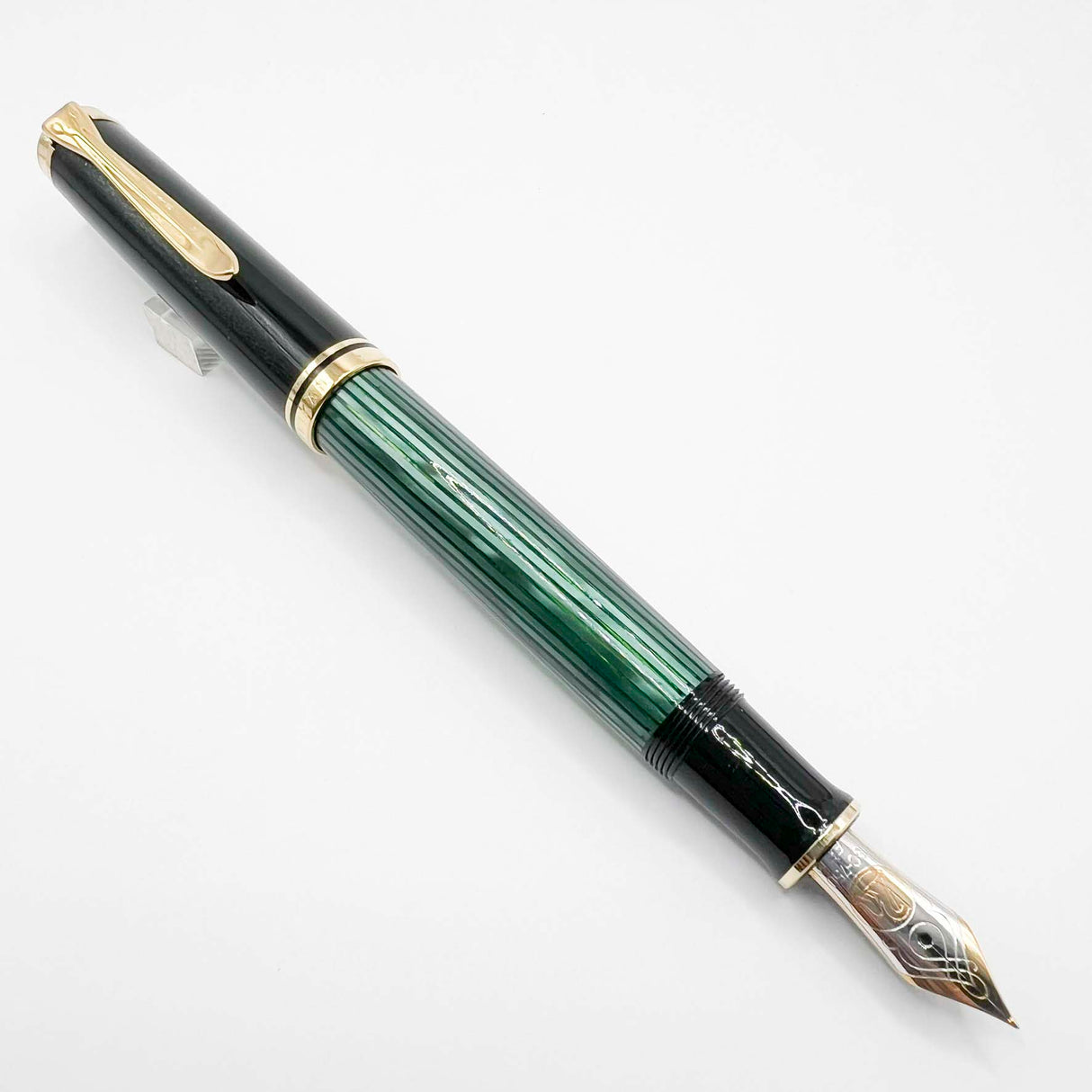 Pelikan M800 Souveran Black Cap & Green Striped Barrel Fountain Pen - Extra Fine 18kt Gold Nib