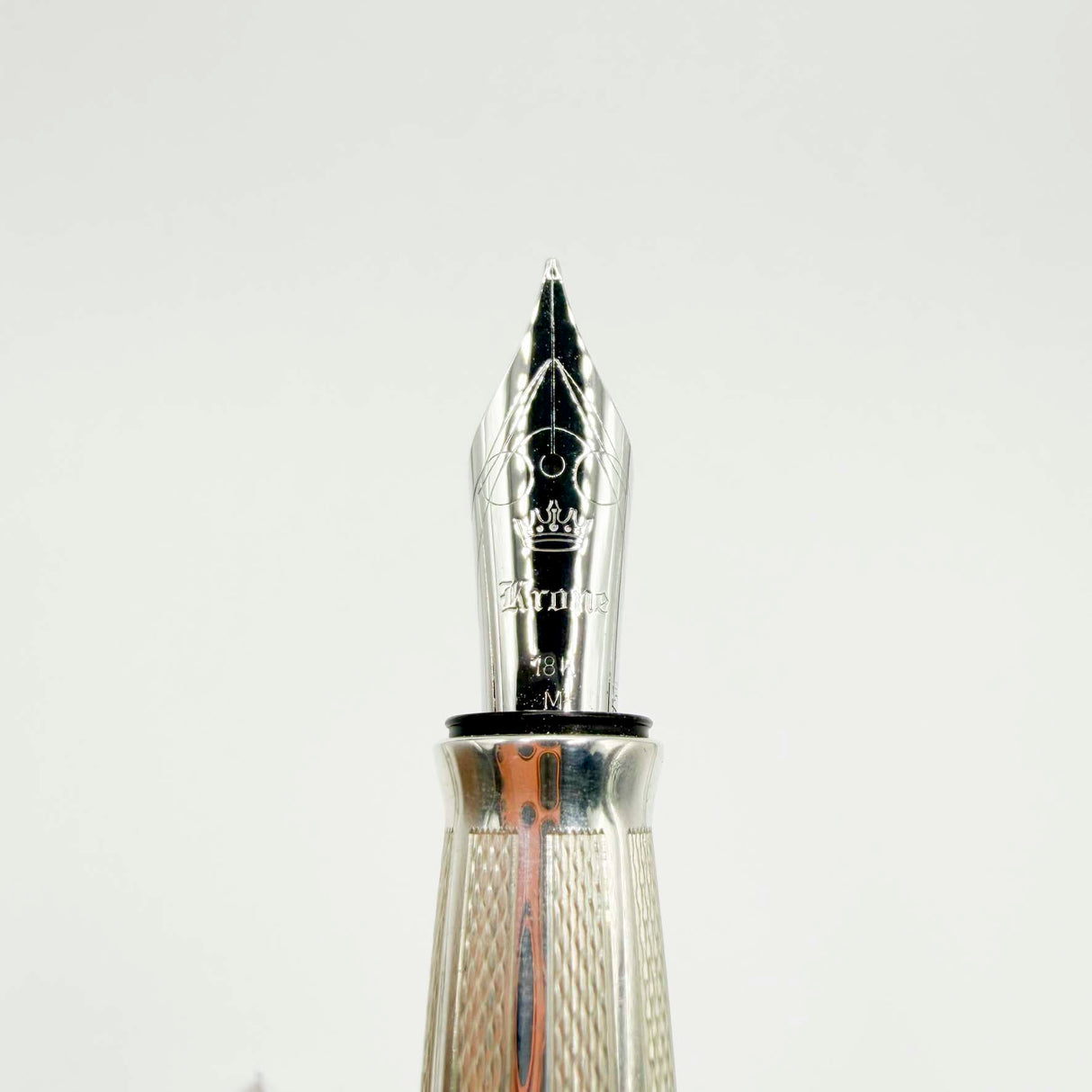 Krone Heavy Sterling Silver Oversized Fountain Pen - Translucent Turquoise Enamel overlaying the Sterling Silver Body of Guilloched Wave Design - Medium 18kt Gold Nib