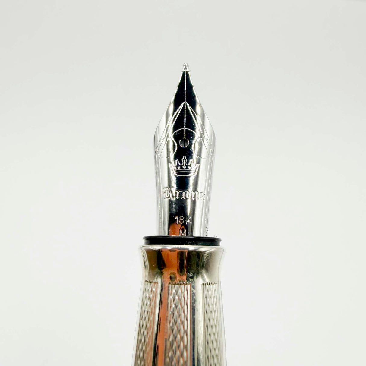 Krone Heavy Sterling Silver Oversized Fountain Pen - Translucent Dark Blue Enamel overlaying the Sterling Silver Body of Guilloched Wave Design - Medium 18kt Gold Nib